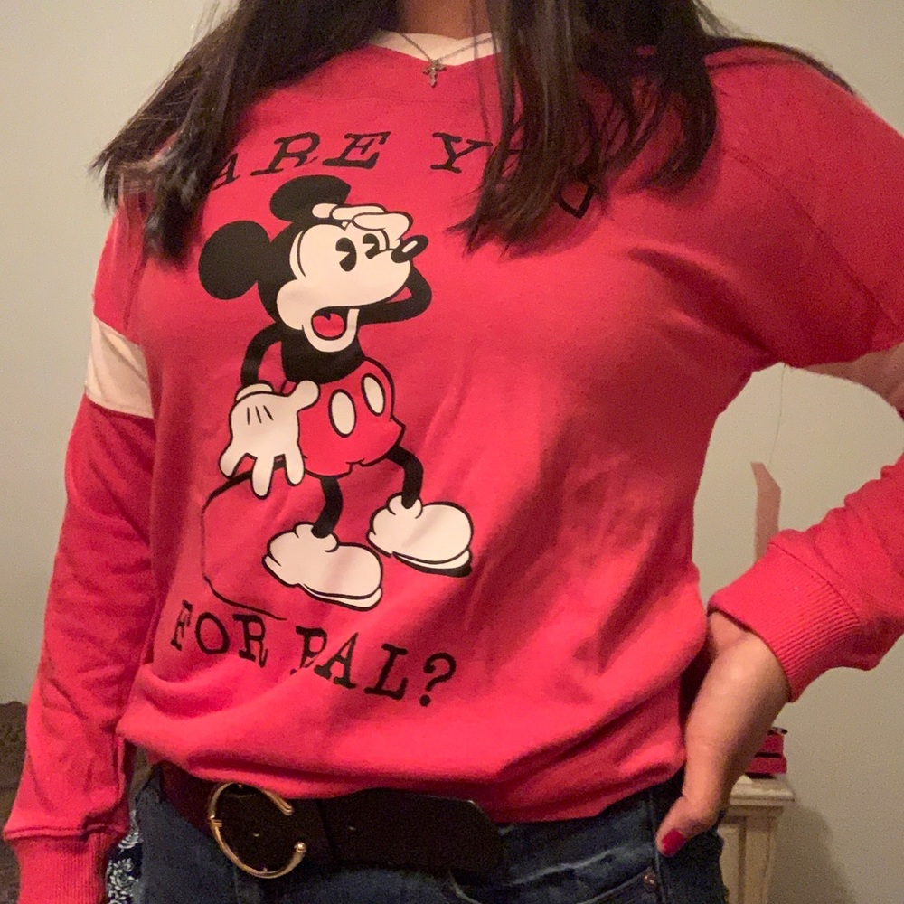 Red and white long sleeved shirt